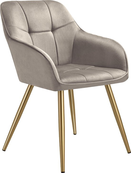 tectake® Velvet Chair - Chaise de salle à manger en velours matelassé, chaises de cuisine modernes, fauteuil confortable pour le salon, la salle à manger, la salle de séjour - taupe / gold