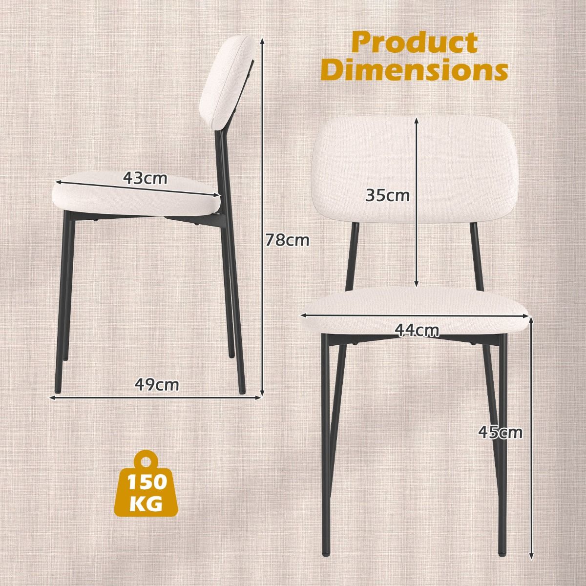 Lot de 4 chaises de salle à manger Coast - revêtement en lin - pieds en métal - beige et noir