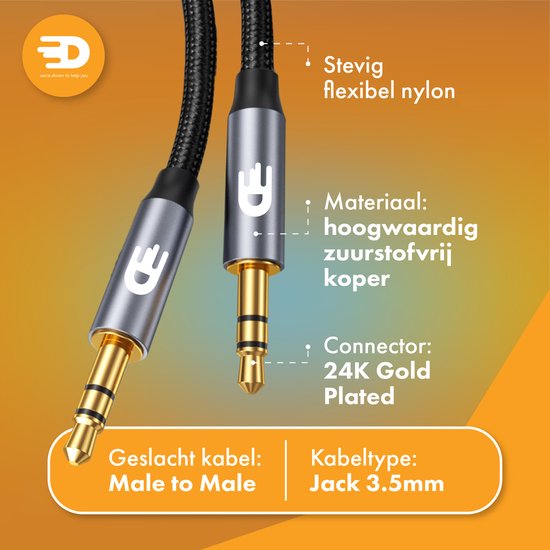 Drivv. AUX Cable 3.5 mm - Câble audio - plaqué or - mâle vers mâle - argent - 1.5 mètres
