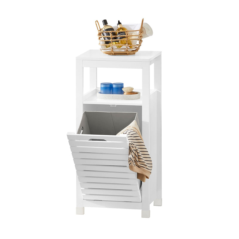 SoBuy BZR67-W Meuble de salle de bain - Panier à linge inclinable - Bois MDF blanc - 42x30x90 cm