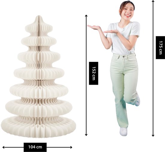 Mica Decorations Sapin de Noël en papier - Sapin de Noël artificiel pliable - H 152 x Ø 104 cm - Décoration de Noël - 100 % FSC - Blanc