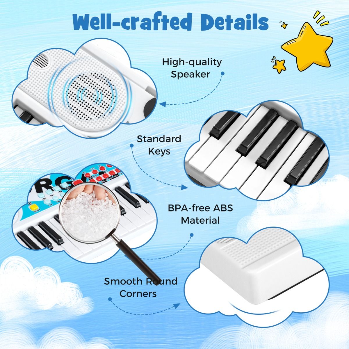 Clavier pour enfants Coast - 49 touches - clavier électrique portable - 8 rythmes - blanc