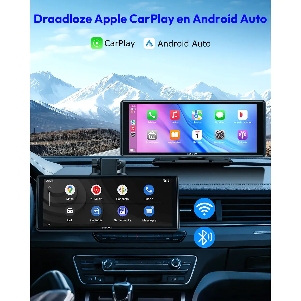 Écran CarPlay portable ESSGOO 10,26 pouces - sans fil