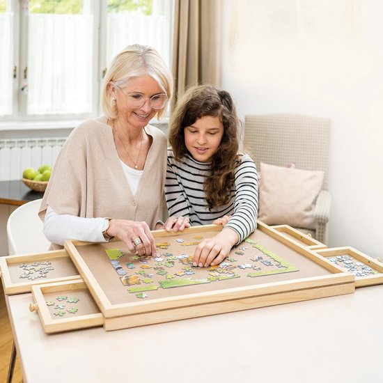 Table de puzzle de 1 500 pièces – avec 4 éléments coulissants – plateau de puzzle en bois – Idéale pour trier les pièces de puzzle par couleur et par forme