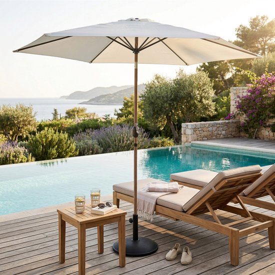 Parasol AXI Noor à mât Ø 300 cm, aspect chêne/beige – Structure thermolaquée – Inclinable