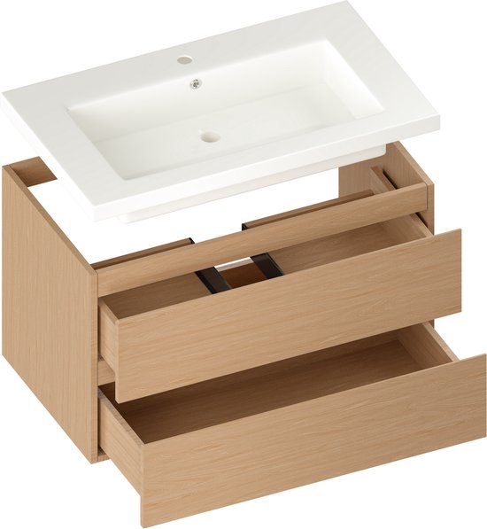 Meuble de salle de bains Mirlux en chêne clair 80 cm - Lavabo blanc - Ensemble de meubles de salle de bains - Meuble sous-lavabo en chêne clair