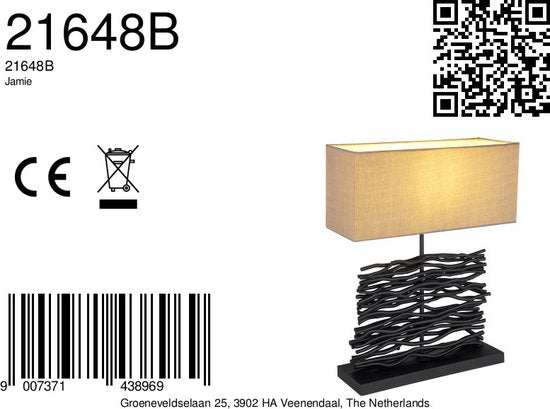 Globo - lampe de table - Jamie - noir - bois - lampadaire - E27 - 21648B