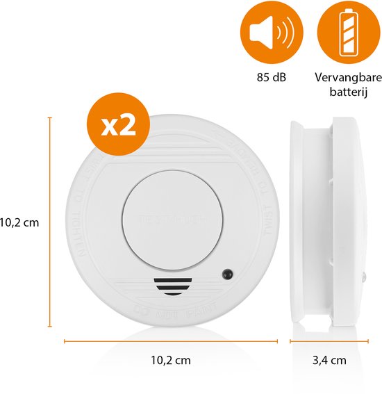 Smartwares 10.048.28 - Détecteur de fumée, lot de 2, 85 dB - Pile d'une durée d'un an, capteur d'une durée de 10 ans - Certifié TÜV - Détecteur d'incendie