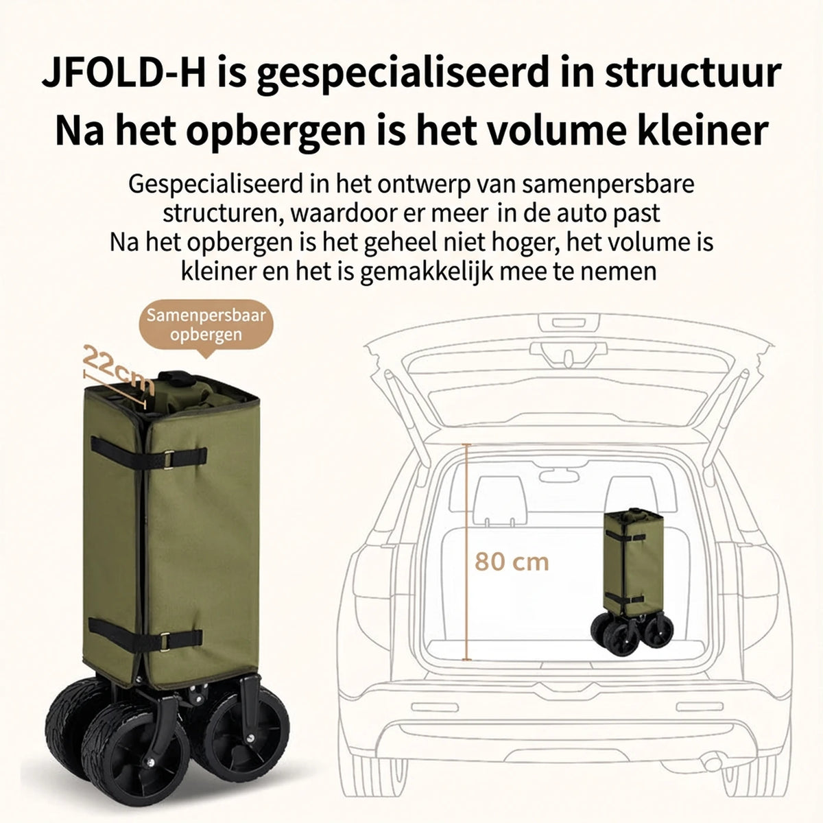 Chariot pliable Ochama - 200 litres - Roues tout-terrain avec double frein - Très grand format - Vert