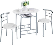 Ensemble de salle à manger 3 pièces avec table et 2 chaises, aspect bois (MDF) et structure métallique blanche, 80 × 53 × 73,5 cm
