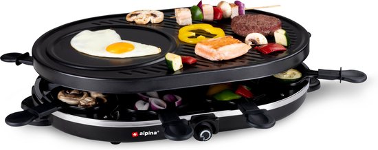 Ensemble gourmet Alpina pour 8 personnes - Kit gourmet - Plaque de cuisson avec poêlons et spatules - Gril à raclette pour repas gastronomiques - 1 200 W