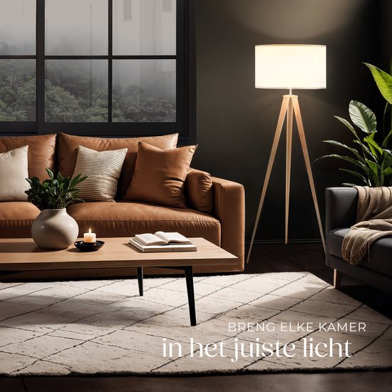 Lampe sur pied tectake Lunaris – Trépied – Abat-jour aspect lin – E27 – 158 cm