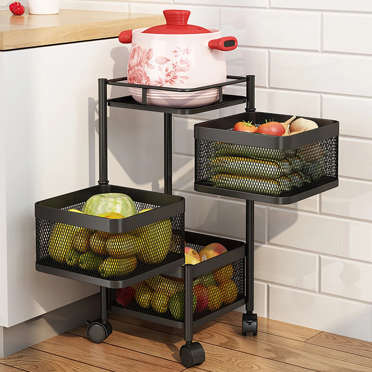 Étagère de rangement rotative Maxcook à 4 niveaux - Chariot sur roulettes - Pivotante à 360° - MCZW0126