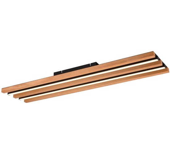 Trio - Fontana - Plafonnier LED - 80 x 20 x 6 cm - 27W - 3 niveaux de gradation & 3000K - Noir/Bois
