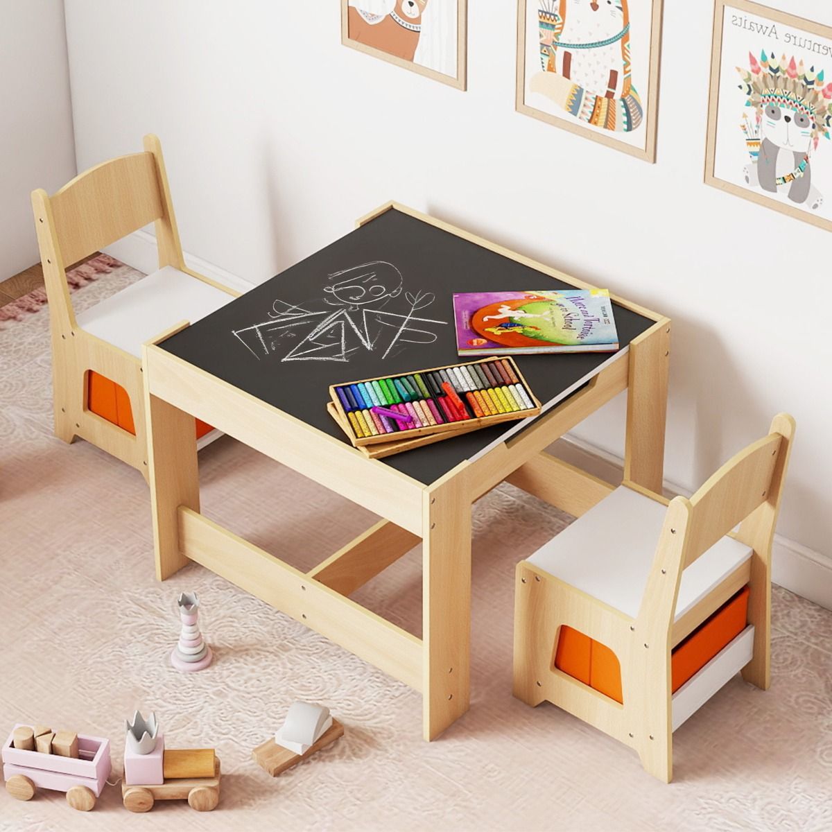 Ensemble table et chaises pour enfants Coast - Table d'activités en bois - Plateau réversible - Couleur naturelle