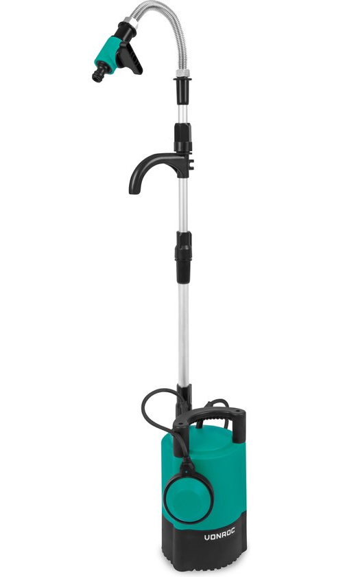 Pompe pour tonneau de pluie - VONROC - 400W - 5200 lt/h - avec protection contre la marche à sec - flotteur réglable - connecteur universel pour tuyau d'arrosage - câble de 10 mètres