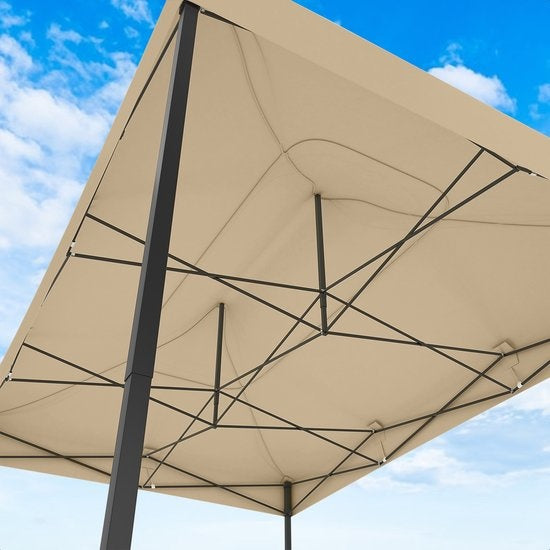 LifeGoods Partytent - Paviljoen - 3x4.5 m - Zijwanden - Easy Up - Opvouwbaar - Waterdicht - Draagtas met Wieltjes - Beige