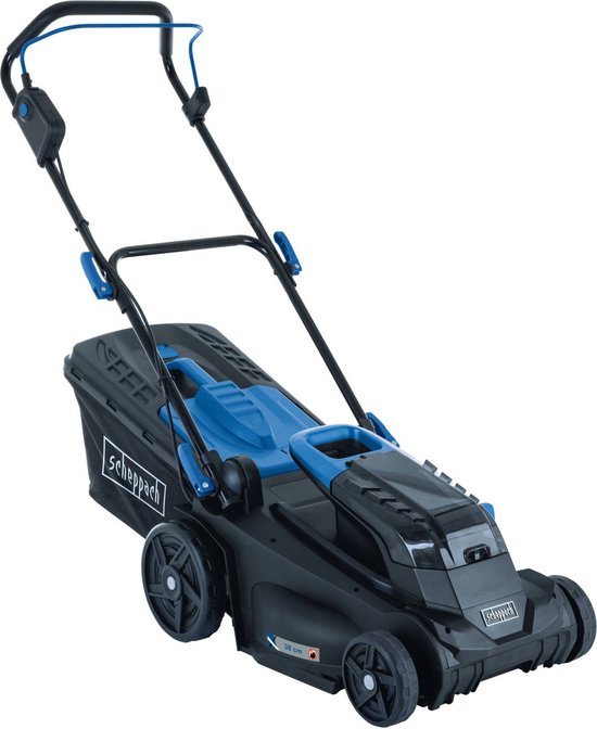 Tondeuse à gazon sans fil Scheppach BC-MP380-X - 2x20 V - Fonction mulching - Largeur de coupe de 38 cm - 6 hauteurs de coupe réglables : 27-75 mm - Pour les jardins jusqu'à 500 m² - Bac de ramassage de 45 L -