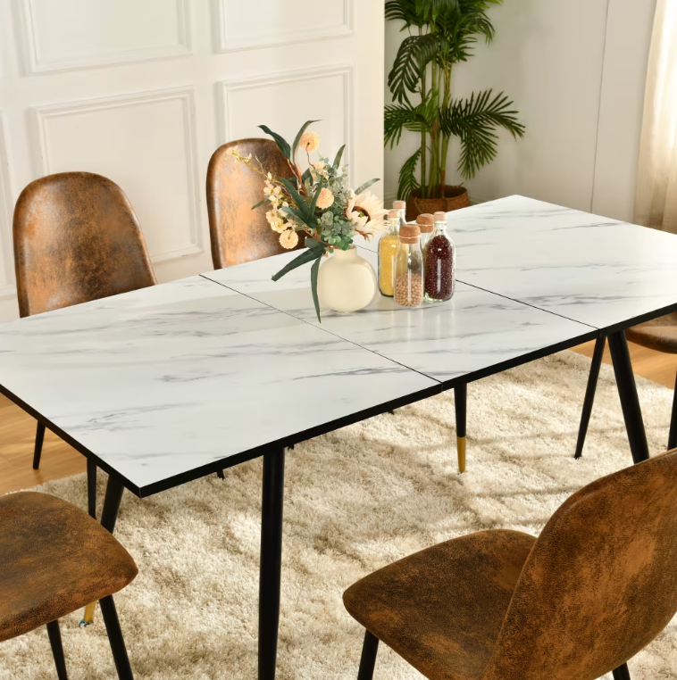 URBAN MEUBLE : table à manger rectangulaire extensible, aspect marbre blanc, 120-160 x 80 x 75 cm