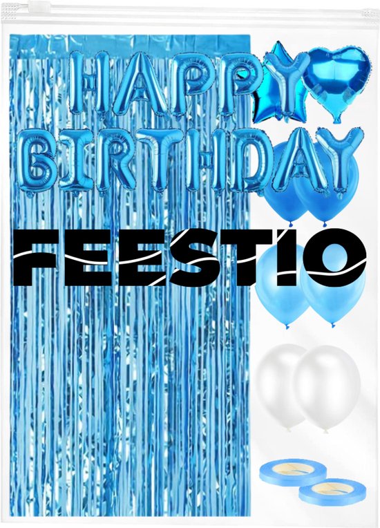 Feestio Ballons de baudruche Décoration d'anniversaire avec nappe et guirlandes - Hélium - Bleu