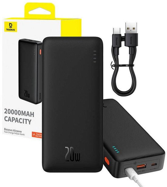 Baseus Airpow - Batterie externe - 20 W - 20 000 mAh - Câble USB-A et USB-C