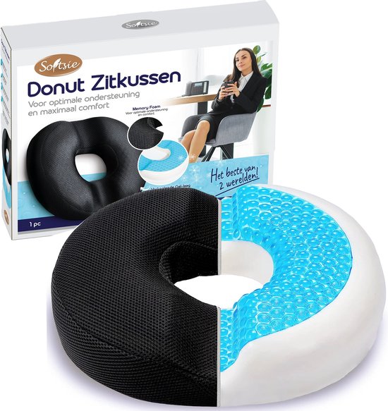 Coussin de siège - Softsie - Mousse à mémoire de forme - Forme beignet - Respirant et antidérapant - Housse lavable - Hypoallergénique