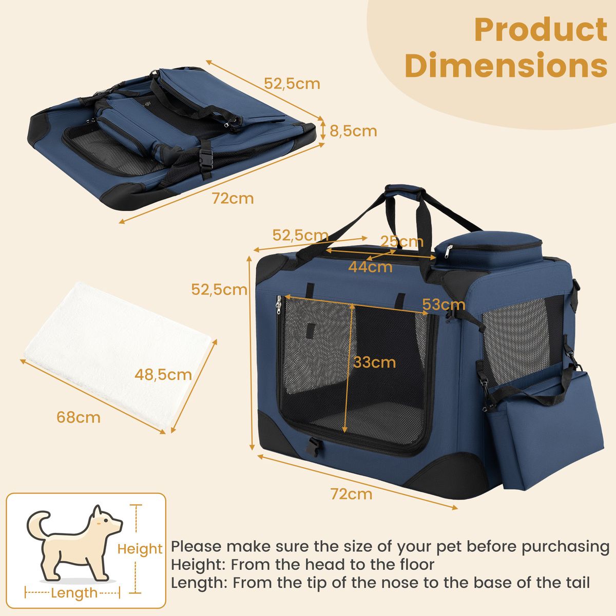 Cage de transport pliable pour chien Coast - portable - fenêtres en filet respirantes - bleu