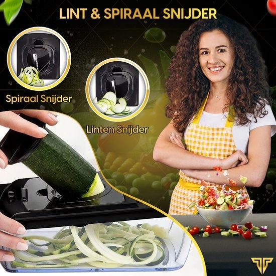 Toivo Kitchen Vegetable slicer - Multifunctional - Black - 11 in 1 Kitchen mandolin - Manual - Kitchen slicer - Onion slicer - Spiral slicer - Chips slicer - Grater