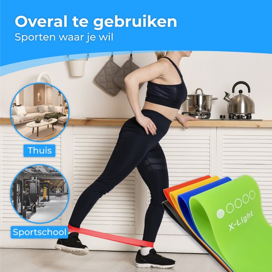 Nuvance - Resistance Bands Set Incl. Carrying Bag - 5 Piece Set - Resistance Band - Fitness Elastic - Incl. eBook - Various Colours