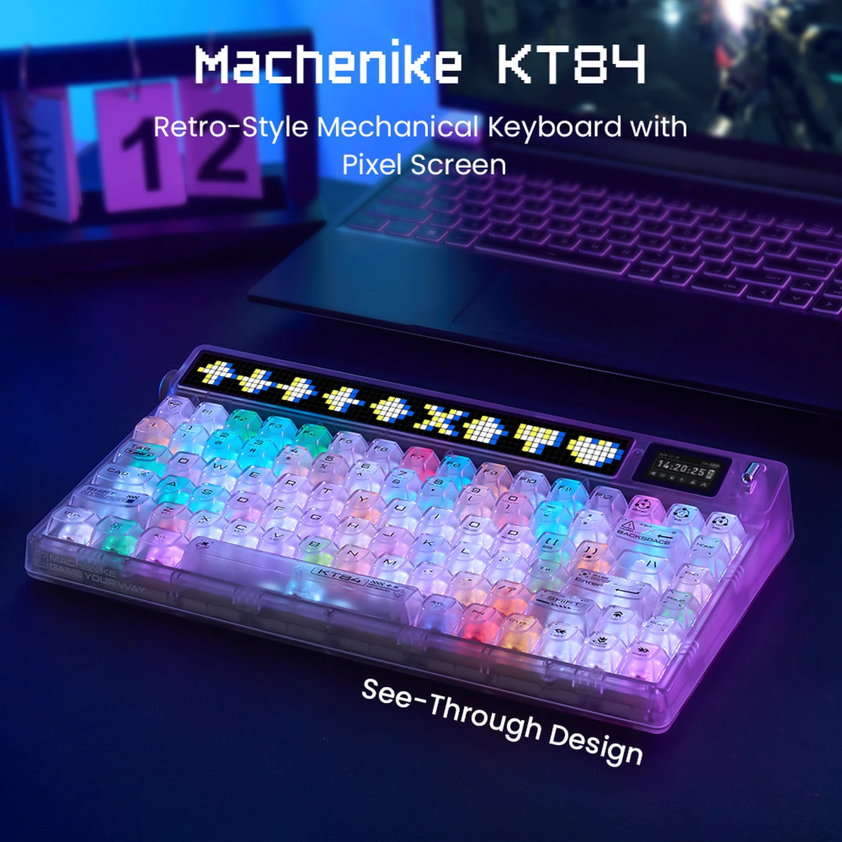 Clavier mécanique Machenike KT84-B84W 75 % - Blanc - Gateron Yellow, RGB, Tri-Mode