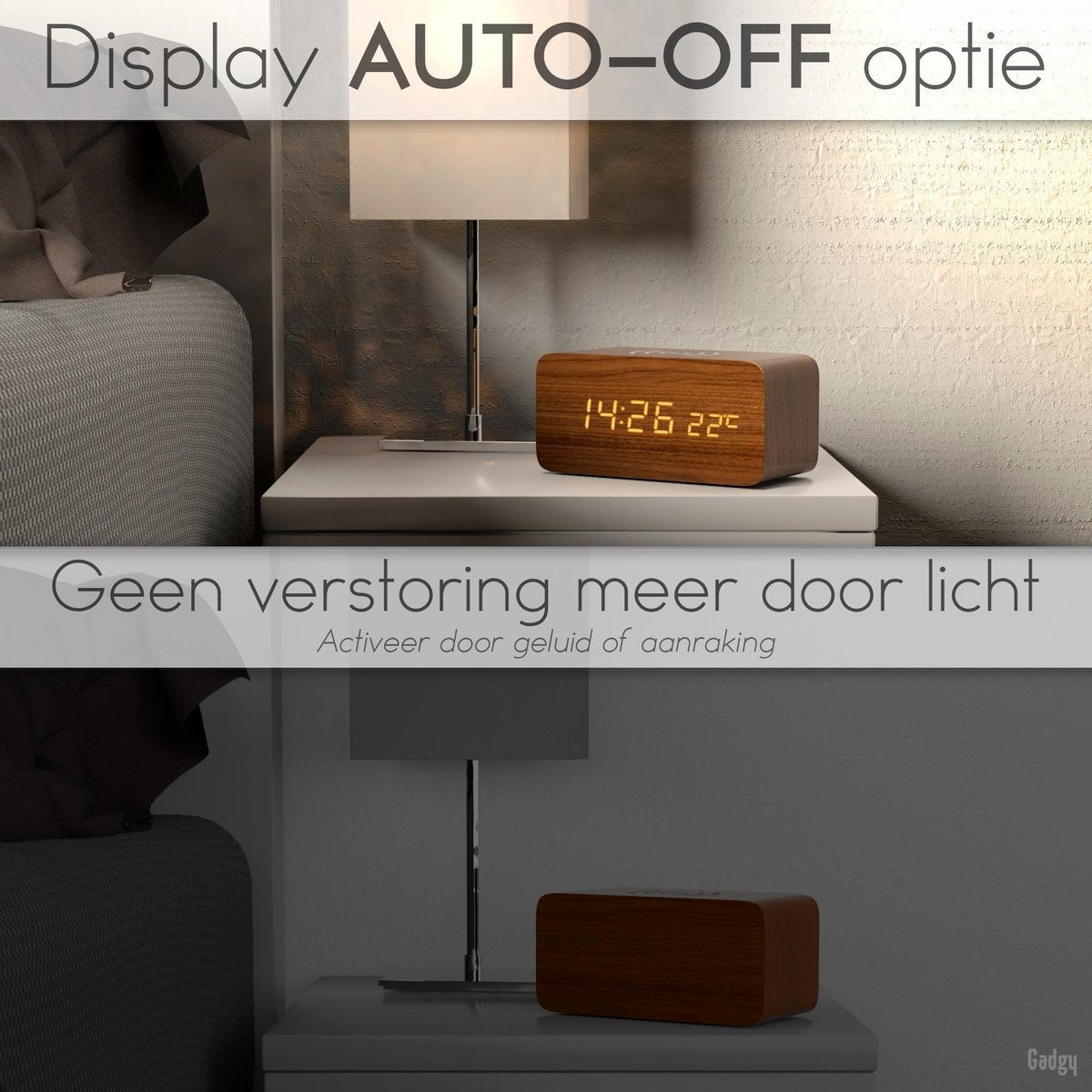 Gadgy Digitale Wekker met Draadloze Oplader - Houten Wekker met Eco Stand - Alarmklok met Temperatuur Datum en Tijd - Cadeau voor Vrouw en Man