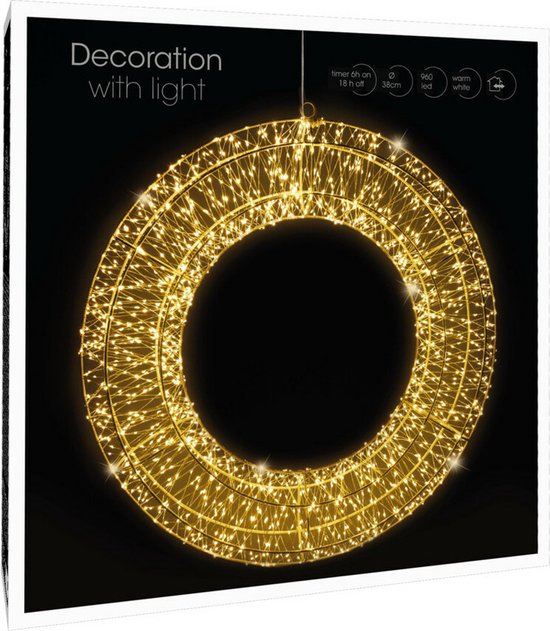 Couronne lumineuse - blanc chaud - D38 cm - métal - guirlande de Noël - couronne de Noël lumineuse