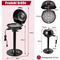 Barbecue électrique Northix 1 600 W - Surface de cuisson de 1 038 cm² - Avec grille de maintien au chaud et grille antiadhésive - 52 x 44 x 82 cm - Noir