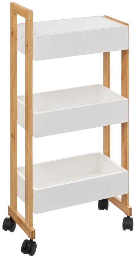 Chariot de cuisine à 3 étages - bois de bambou - blanc/marron - 41 x 20 x 80 cm - salle de bains