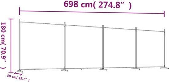 vidaXL - Paravent - avec - 4 - panneaux - 698 x 180 - cm - tissu - blanc