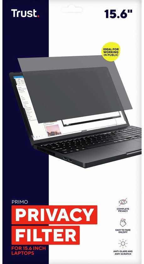 Filtre de confidentialité Trust Primo - 15,6 pouces – Filtre de confidentialité pour écran d'ordinateur portable – Angle de vision de 60°