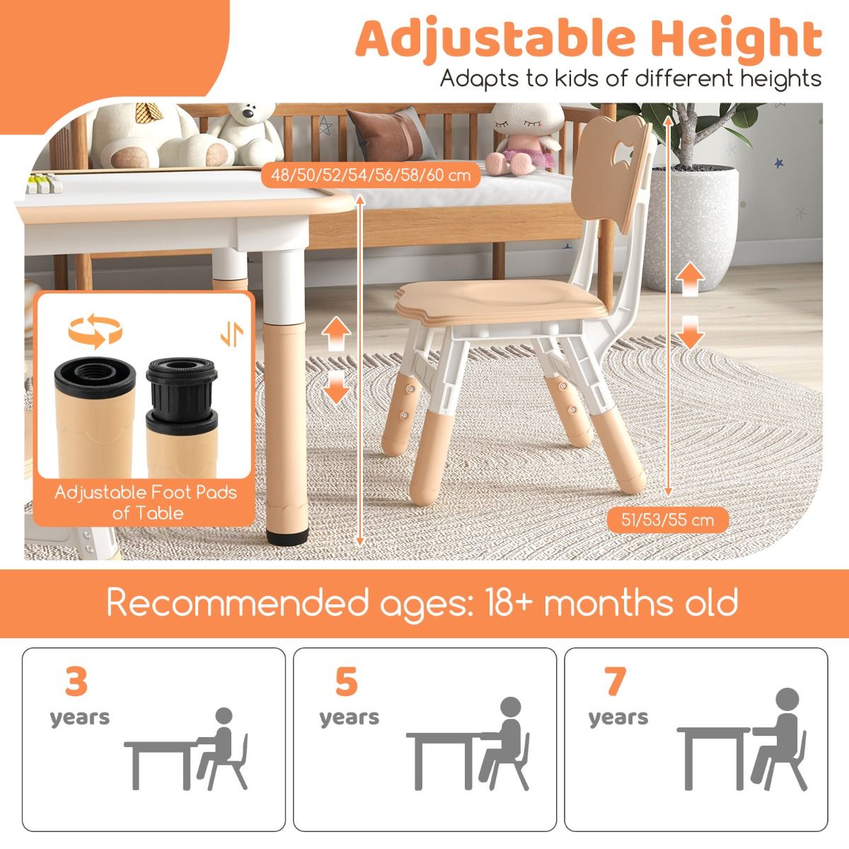 Ensemble Coast : table pour enfants et 4 chaises - Réglable en hauteur - Plateau « Graffiti » - 120 x 60 cm - Vert