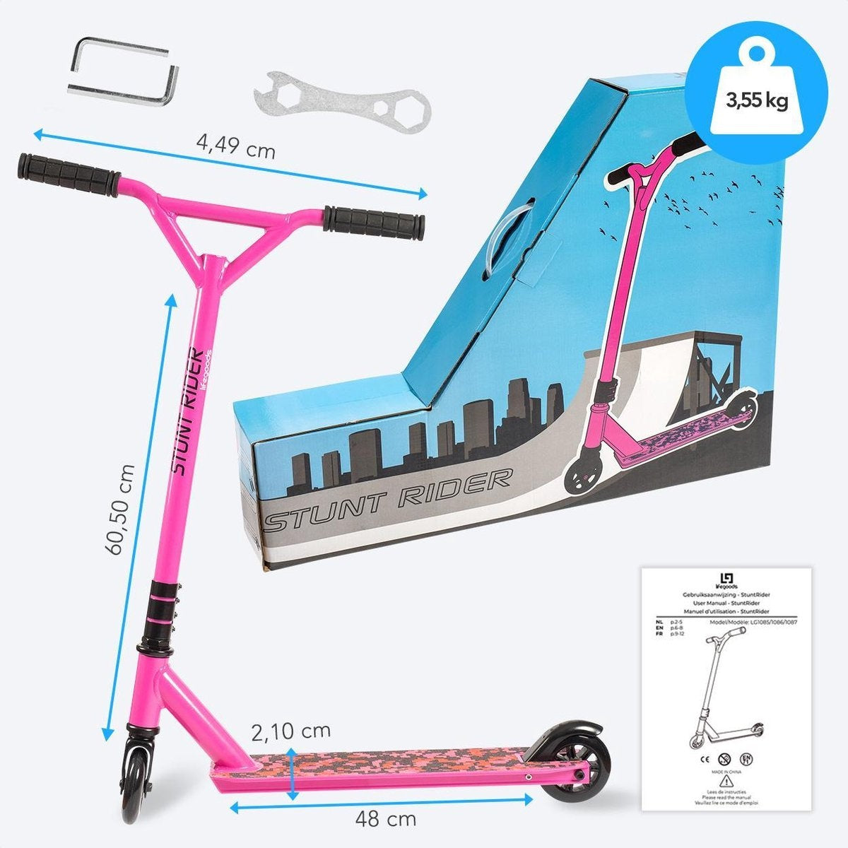 LifeGoods StuntRider - Scooter cascadeur - Étape 8+ Years - Roues 100mm - Garçons/Filles - Rose