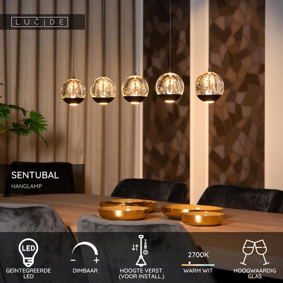 Lucide SENTUBAL - Suspension - LED à intensité variable - 5 x 5,3 W, 2700 K - Noir