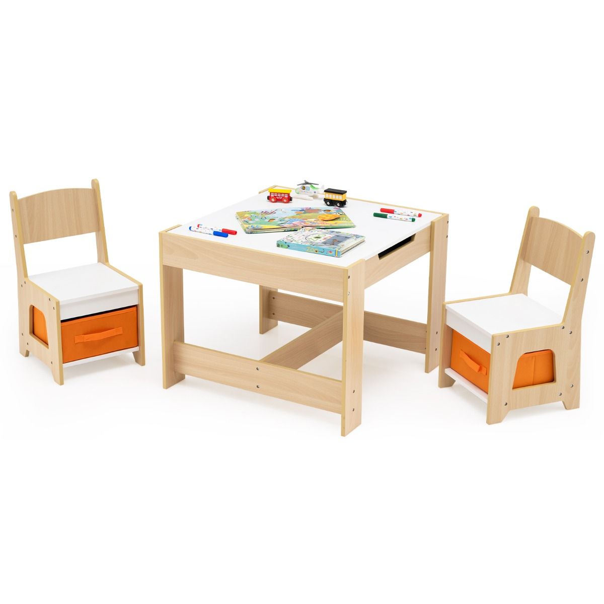 Ensemble table et chaises pour enfants Coast - Table d'activités en bois - Plateau réversible - Couleur naturelle