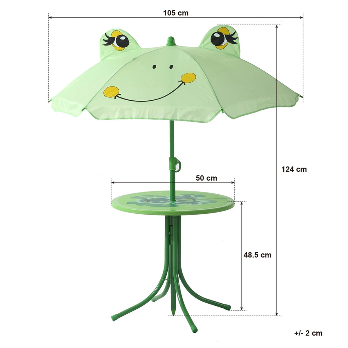 Ensemble de salon d'extérieur pour enfants Terrabeta - 2 chaises, une table et un parasol - Motif grenouille - Table ø 50 cm - Vert
