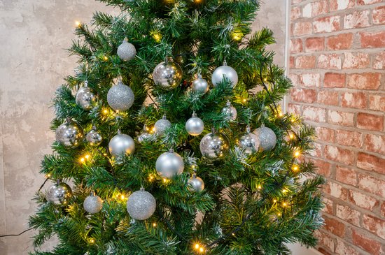 Cadeaux de Noël Set de boules de Noël argentées - 70 pièces boules de Noël en plastique - boîte de rangement pour boules de Noël incluse - Ø4/5/6 cm