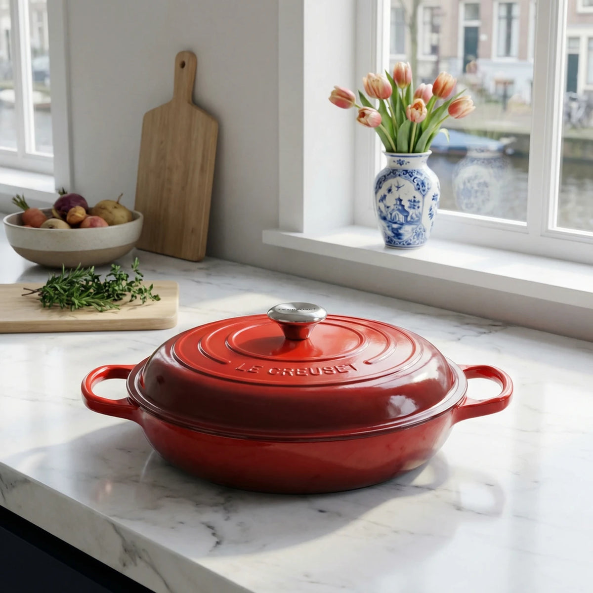 Cocotte basse Le Creuset 30 cm – 3,5 L – Fonte – Cerise – Pour 4 à 6 personnes