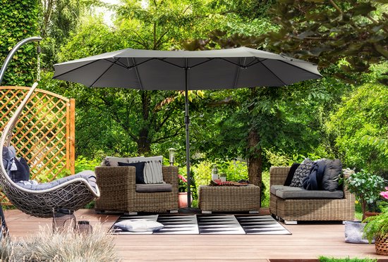Hortensus - Parasol double avec housse de protection - Parasol double  460 x 270 x 255 cm – Noir