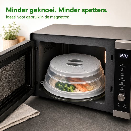 Couvercle pour micro-ondes Savoré Kitchen 27 cm - Pliable - Avec orifices de ventilation - Sans BPA - Transparent et gris