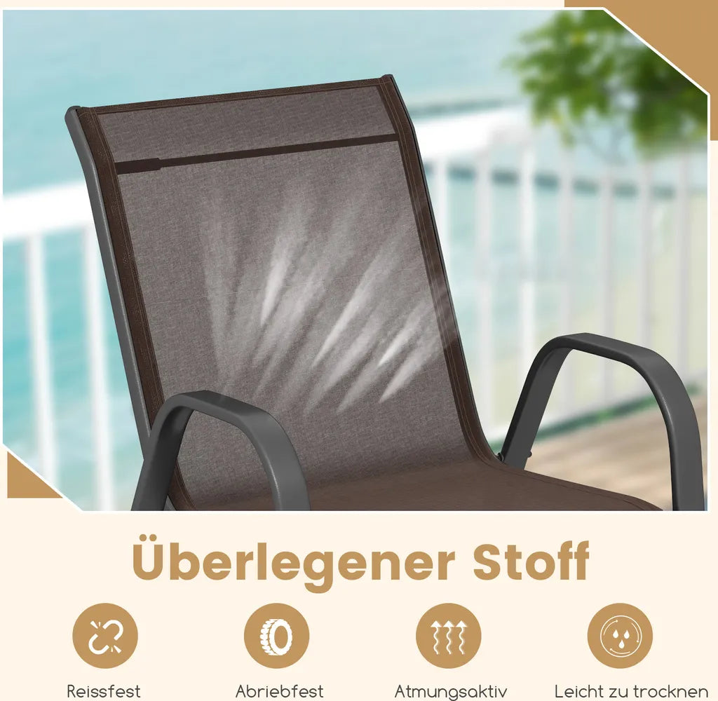 COAST Jeu de 4 chaises de jardin empilables, chaises de balcon, chaises de patio, chaises empilables avec accoudoirs jusqu'à 150 kg, 56 x 70 x 84 cm, marron