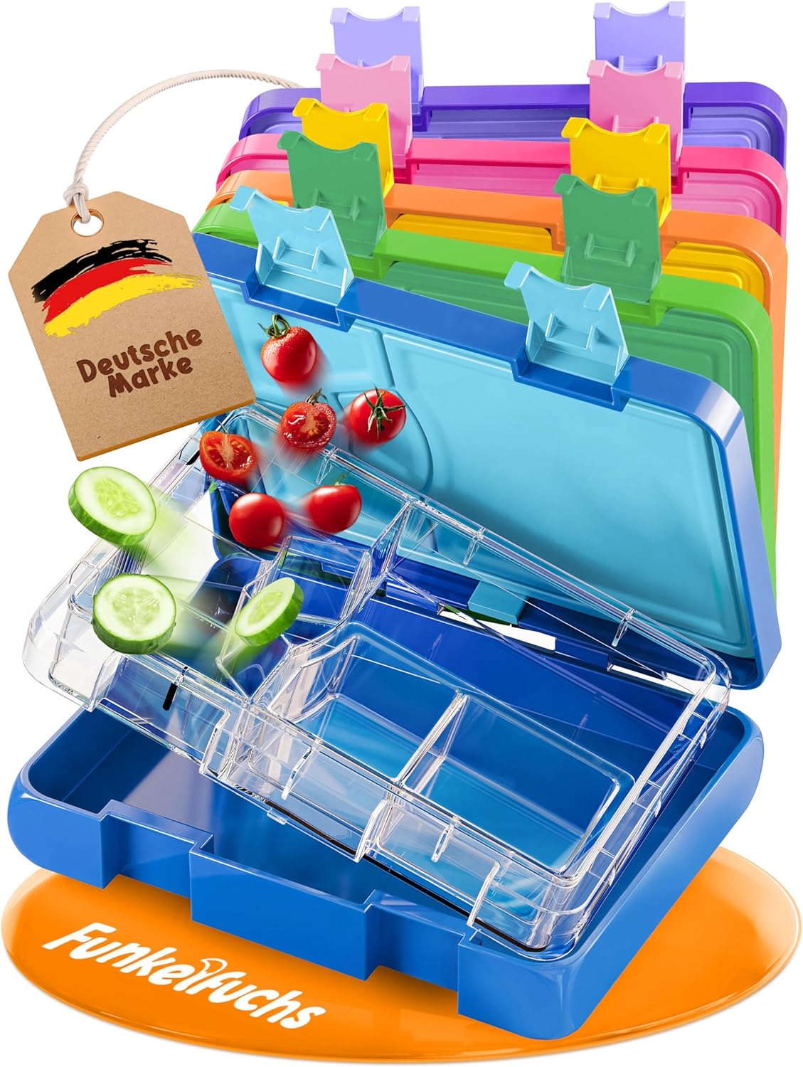 Funkelfuchs® - Lunchbox kids avec compartiment - 800ml, bleu - Lunchbox moonlight, large - Snack box, snack box, lunch box, meal box, bento box kids - pour l'école, la garderie et le jardin d'enfants