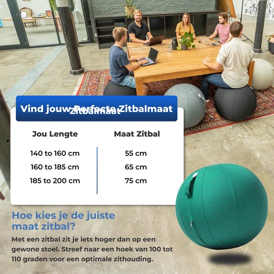 Ballon de siège Backerz 65 cm - Ballons de siège avec housse en lin - Chaise de bureau ergonomique pour le bureau et la maison - Ballon de yoga de luxe - Vert
