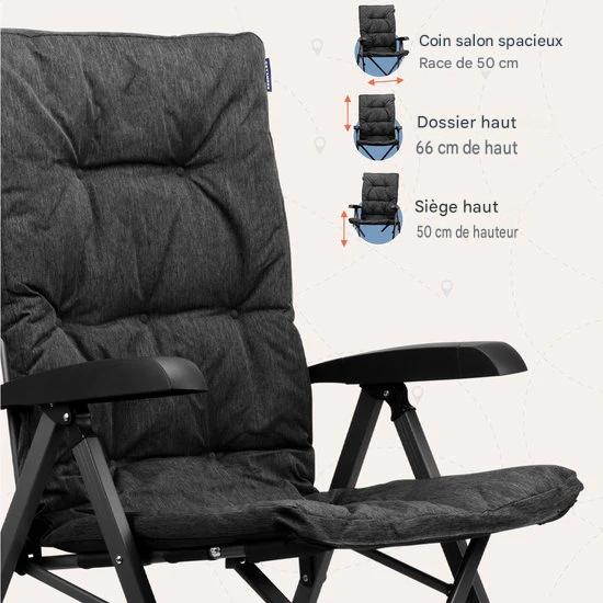 TRVLMORE Chaise de camping - Sac de transport inclus - Duo Pack - Capacité de charge de 150 kg - Chaise de camping - Compartiment de rangement - Chaise pliante - Noir