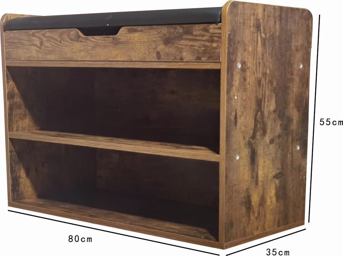 VDD Meuble à chaussures avec siège - 2 compartiments ouverts - 35 x 80 x 55 cm - Vintage Brown